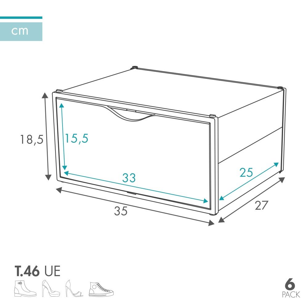 Pack 6 Cajas Transparentes Apilables Y Antivuelco Para Zapatos 25x35x18,5  Cm Hasta T.46 - Max Home con Ofertas en Carrefour