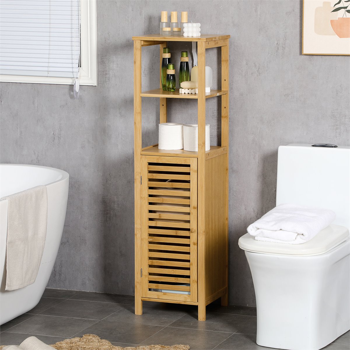 Armario de pared para baño, botiquines de madera con 2 puertas y estantes  ajustables sobre el inodoro con 3 compartimentos, organizador de