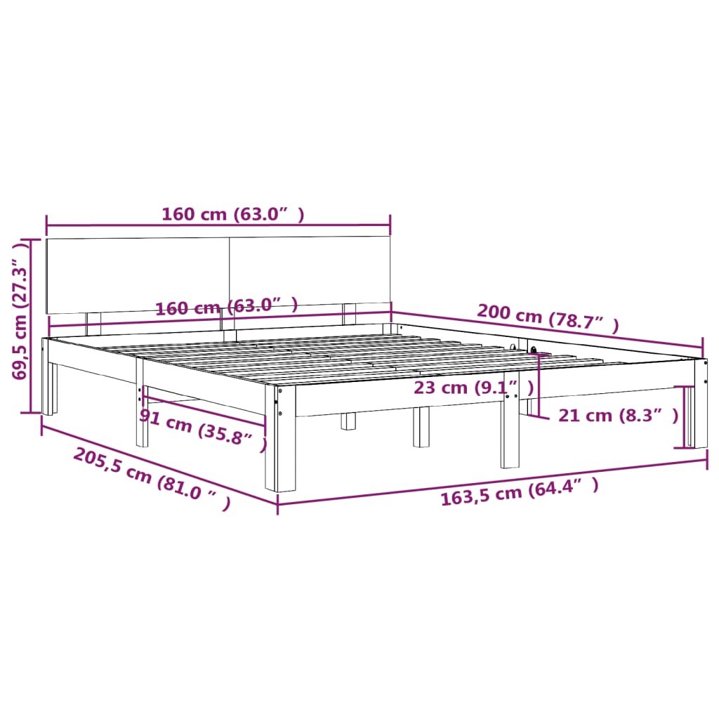 CIADAZ Estructura Cama con cabecero Madera Pino marrón Miel 160x200 cm,  Base De Cama, Marco De Cama, Cama Juvenil, Cama Dormitorio, Somier -  3188219 : : Hogar y cocina