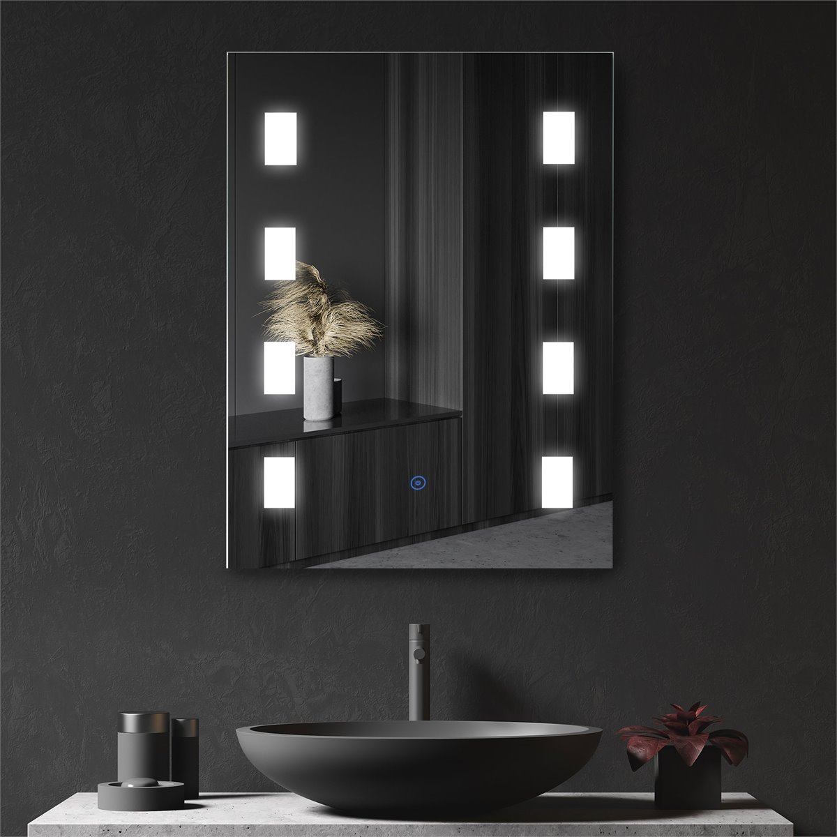 HOMCOM Armario de Baño con Espejo y Luz LED con 2 Estantes e Interruptor  Táctil para Dormitorio Aseo 50x15x60 cm Blanco