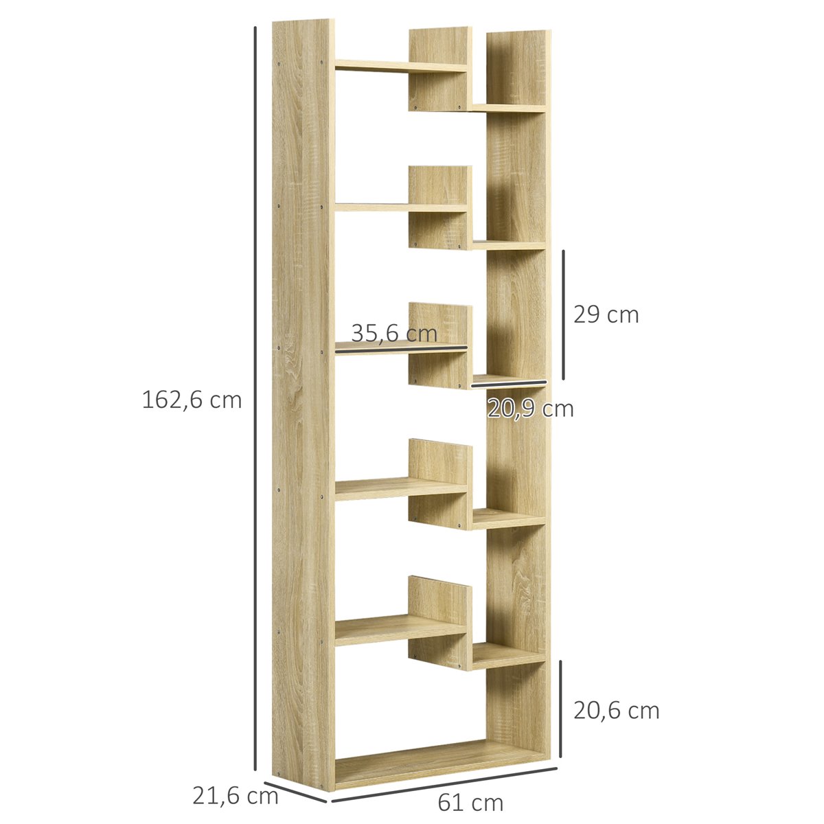 Estantería de 5 estantes, estantes altos y estanterías, torre vertical,  estantes de almacenamiento de madera, estante moderno para libros,  dormitorio