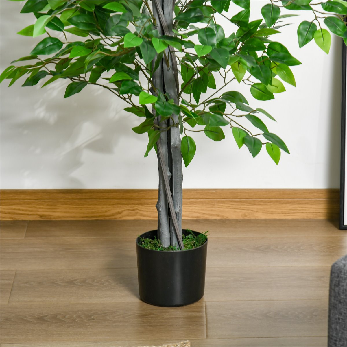 HOMCOM planta ficus artificial 110 cm árbol artificial con 90 hojas musgo y  maceta planta artificial