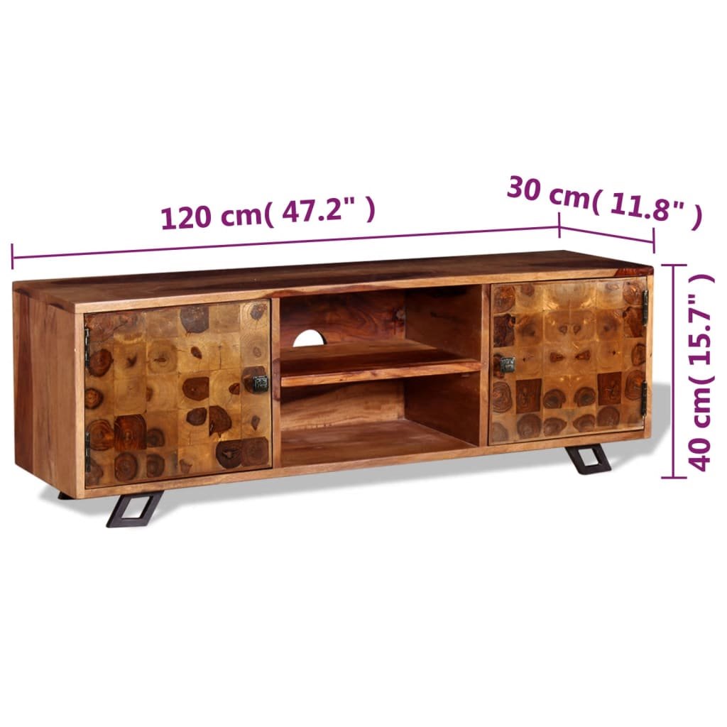 Mueble TV madera maciza sheesham acabado miel 140x30x40 cm