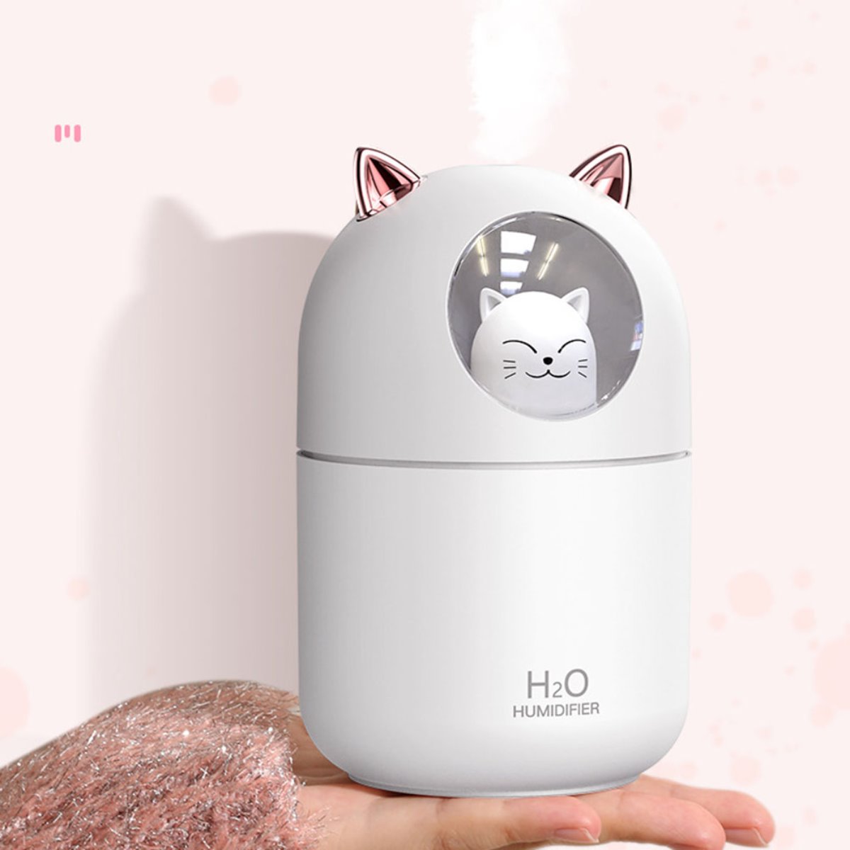 Mini humidificador, humidificador portátil con luces de 7 colores,  humidificador pequeño de 300 ml para bebés, oficina, dormitorio,  dormitorios bebé rosa
