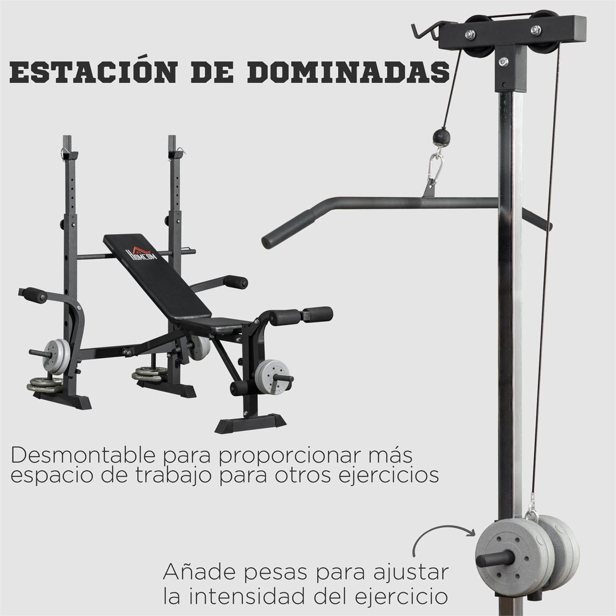 Máquina de musculación multifunción de altura regulable para dominadas  abdominales y más de acero negro Homcom