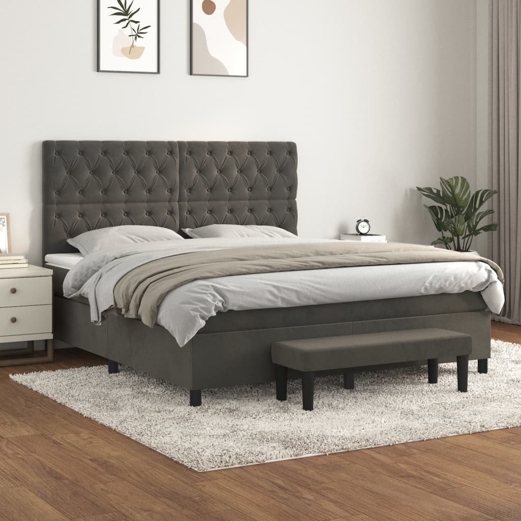 Estructura de cama box spring tela gris oscuro 160x200 cm - Conforama