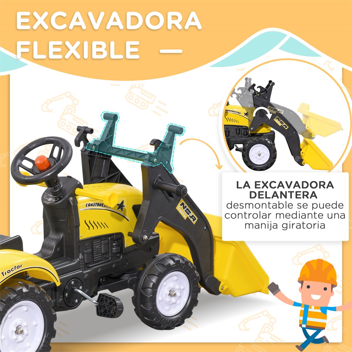 HOMCOM Tractor Eléctrico con Remolque para Niños 3-6 Años con