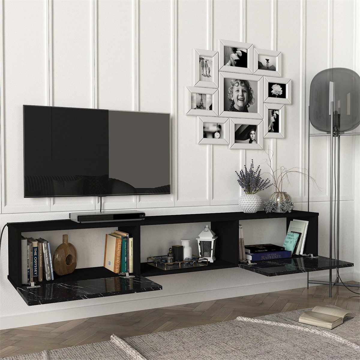 Armario de TV montado en la pared, estante flotante para TV, mueble con  espacio de almacenamiento, consola de TV, estante de juegos, estante de