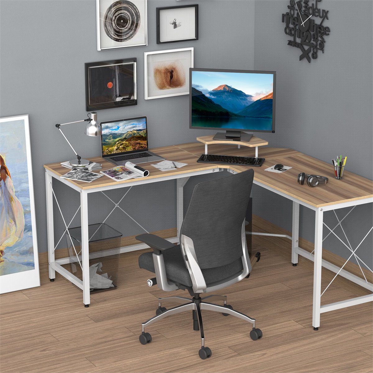 Vinsetto Mesa de Ordenador Escritorio PC Oficina Hogar Mesa Esquinera de  Forma L 168x120x75cm Marco Metal