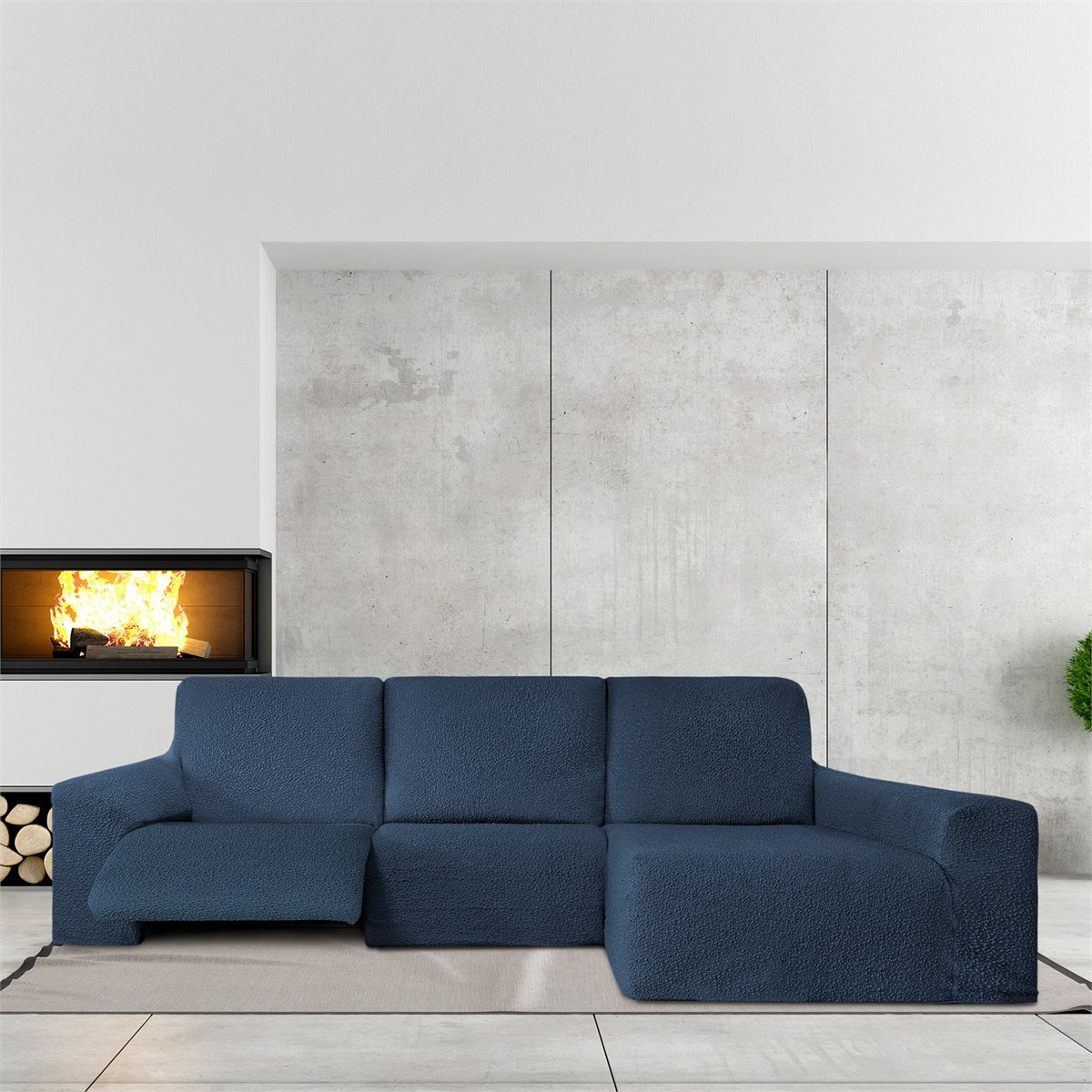 Funda Sofá Relax Bielastica Adaptable Chaise Longue Brazo Largo (250-360 cm)  Azul - Conforama
