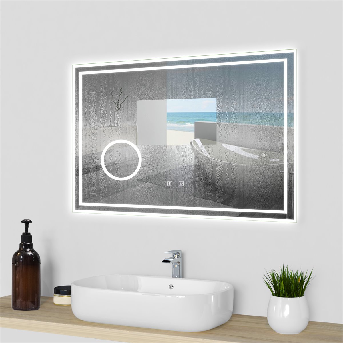 Espejo de baño led 120×70cm + bluetooth + espejo de aumento + regulable