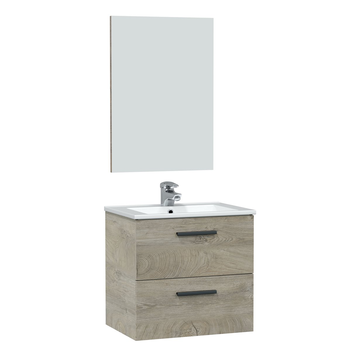 Mueble baño suspendido Axel 2 cajones espejo, sin lavabo, Cemento -  Conforama