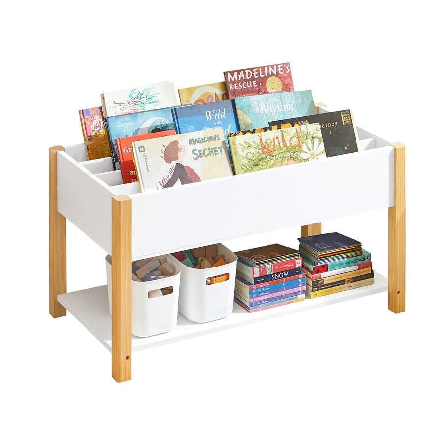 Estantería de madera en forma de cubo con patas, estante abierto de 3  niveles para niños, organizador de almacenamiento para libros y juguetes