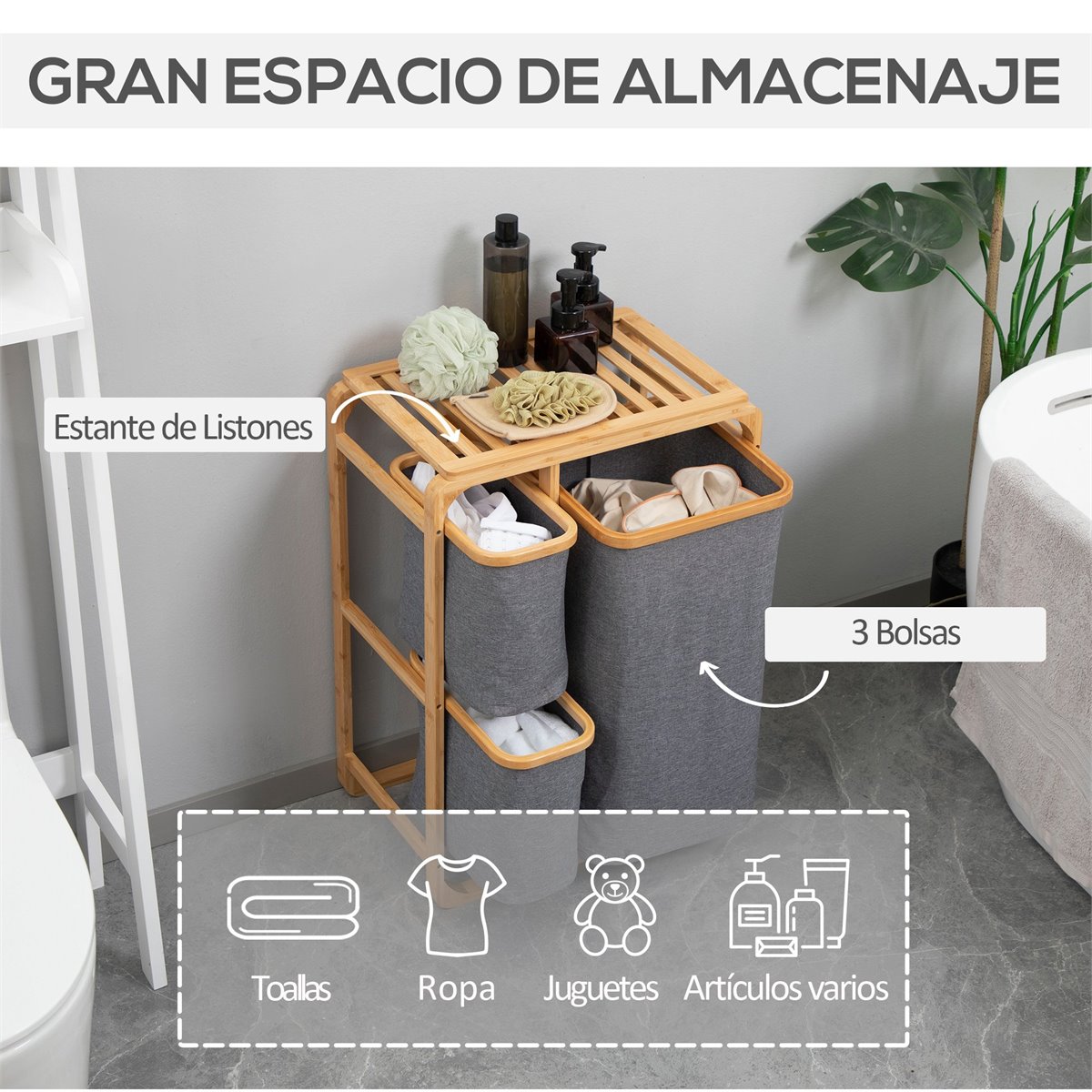 Cesta plegable de bambú para la ropa sucia sin tapa, elementos esenciales  de decoración para cualquier habitación, pequeña, rectangular, color blanco