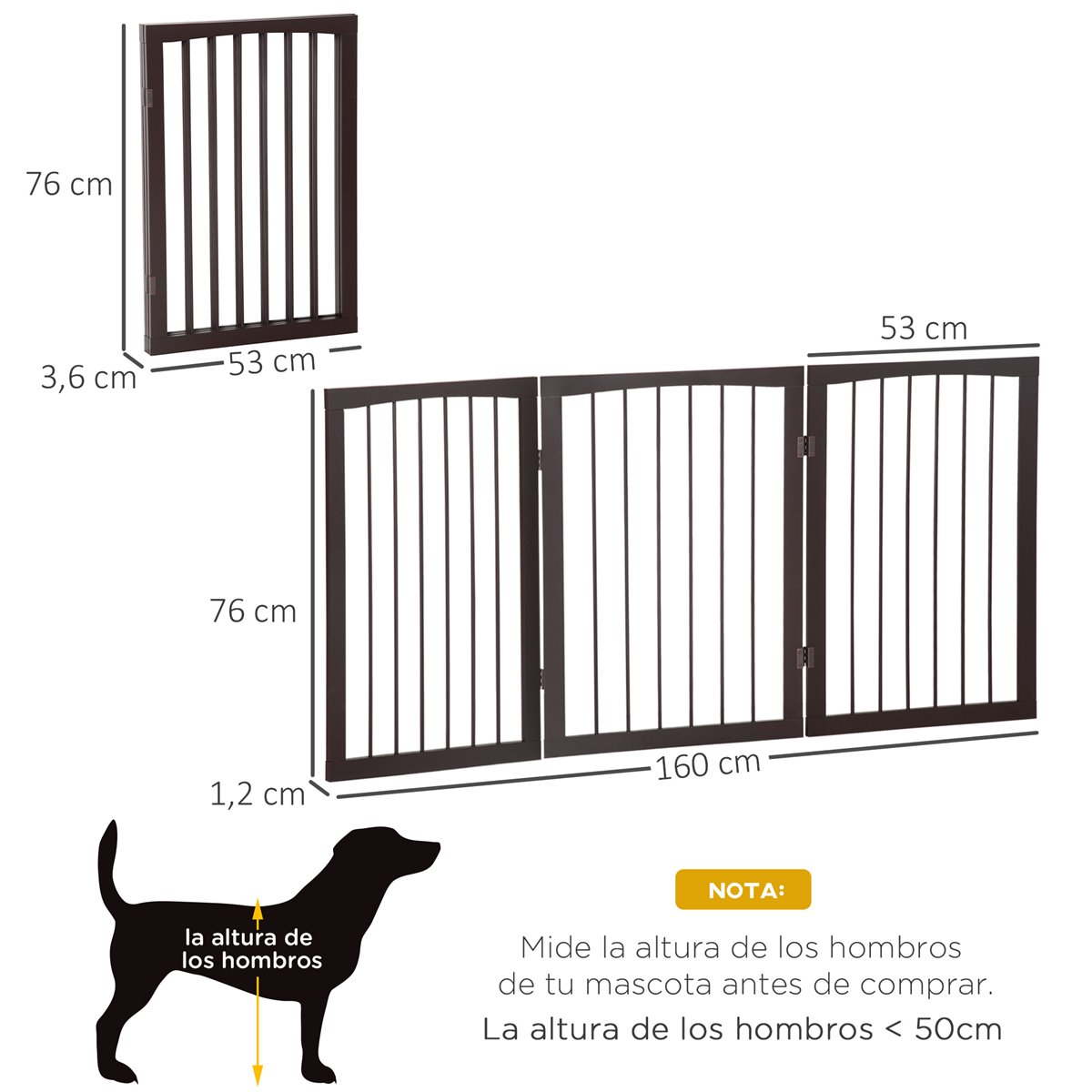 Barrera de seguridad plegable para perros PawHut 181x35x76 cm natural