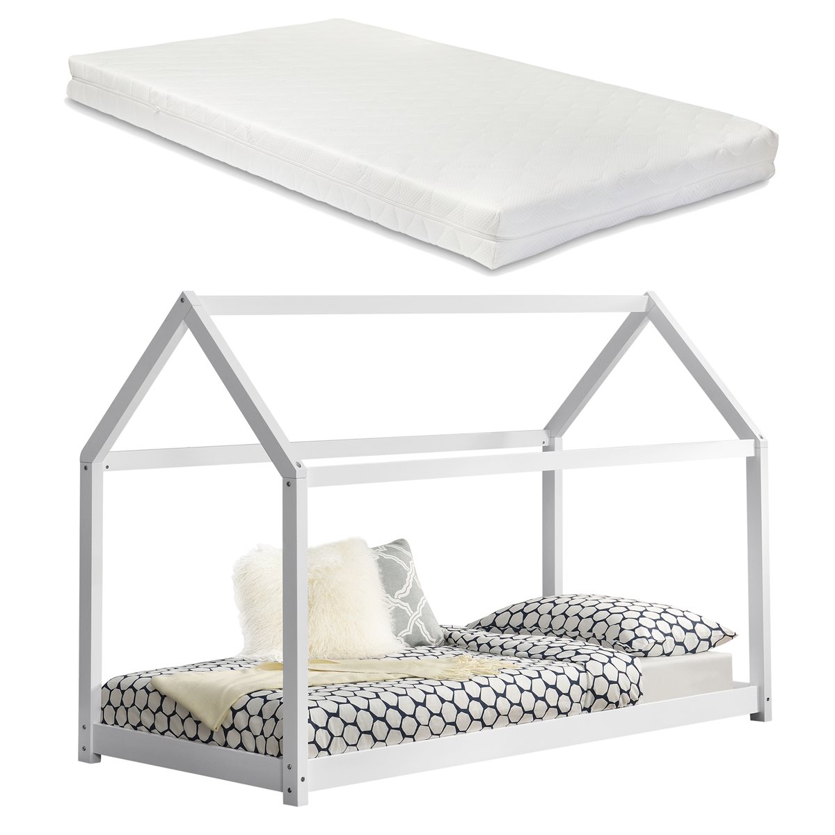 Cama infantil Vindafjord simple en forma de casa bambú 120 x 200