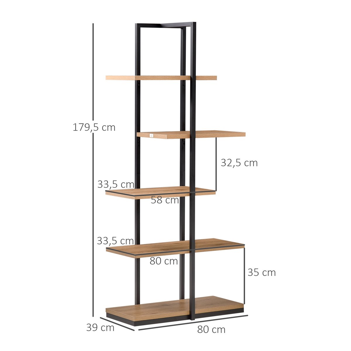 Estantería industrial de madera con escalera de almacenamiento de 5 niveles  con 4 cajones
