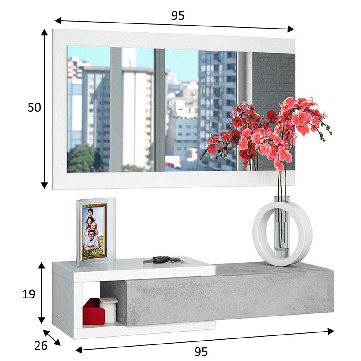 HOMCOM Muebles de Entrada Recibidor con Espejo y Cajón Estilo Moderno para  Pasillo 75x4x70 cm y 75x29x20 cm Blanco