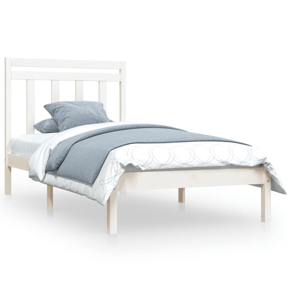 Estructura de cama madera maciza blanco individual 90x190 cm