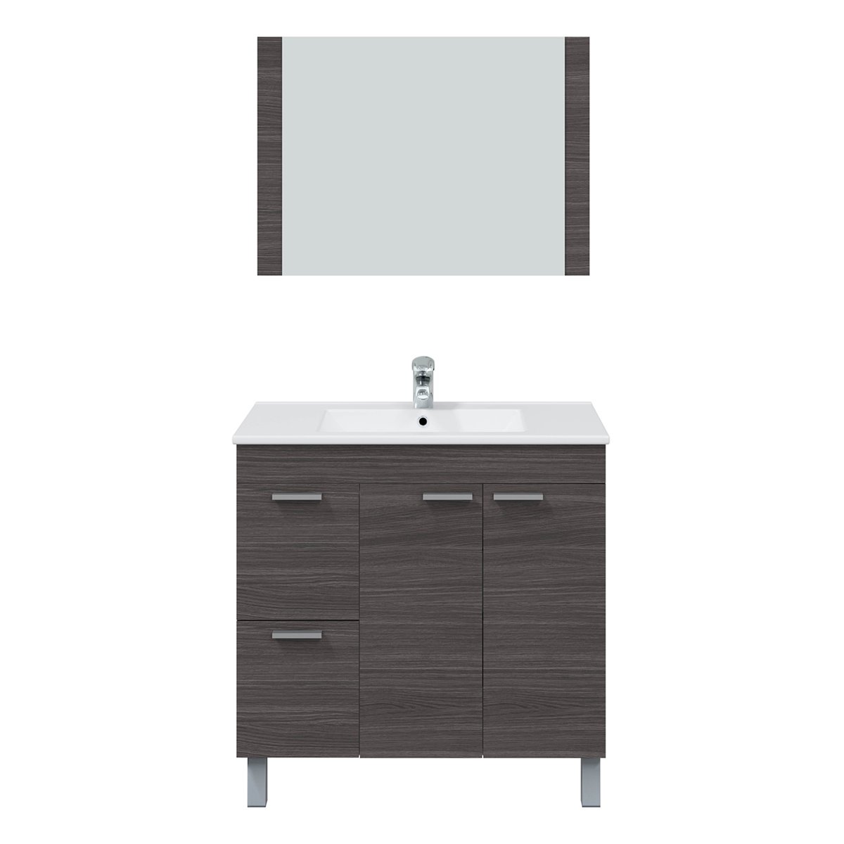 Mueble de baño suspendido Axel 2 cajones con espejo, sin lavabo, Color  Cemento