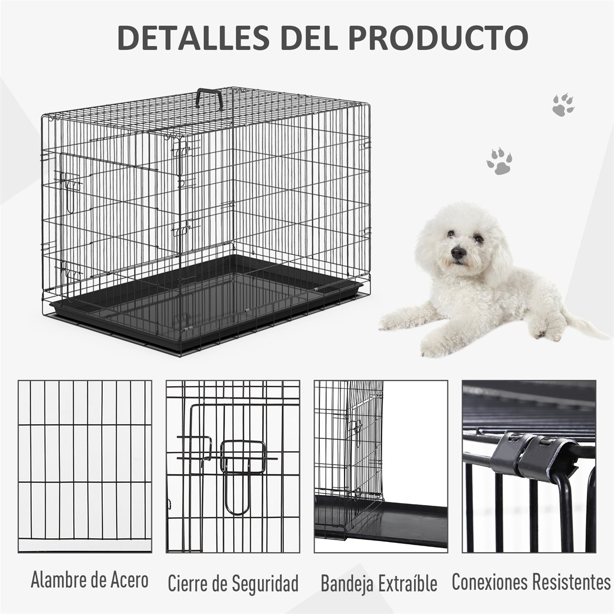 PawHut Transportín de Perro de 2 Puertas Jaula de Alambre para Perros  Plegable con Asa Acero 92x57x62,5 cm Negro