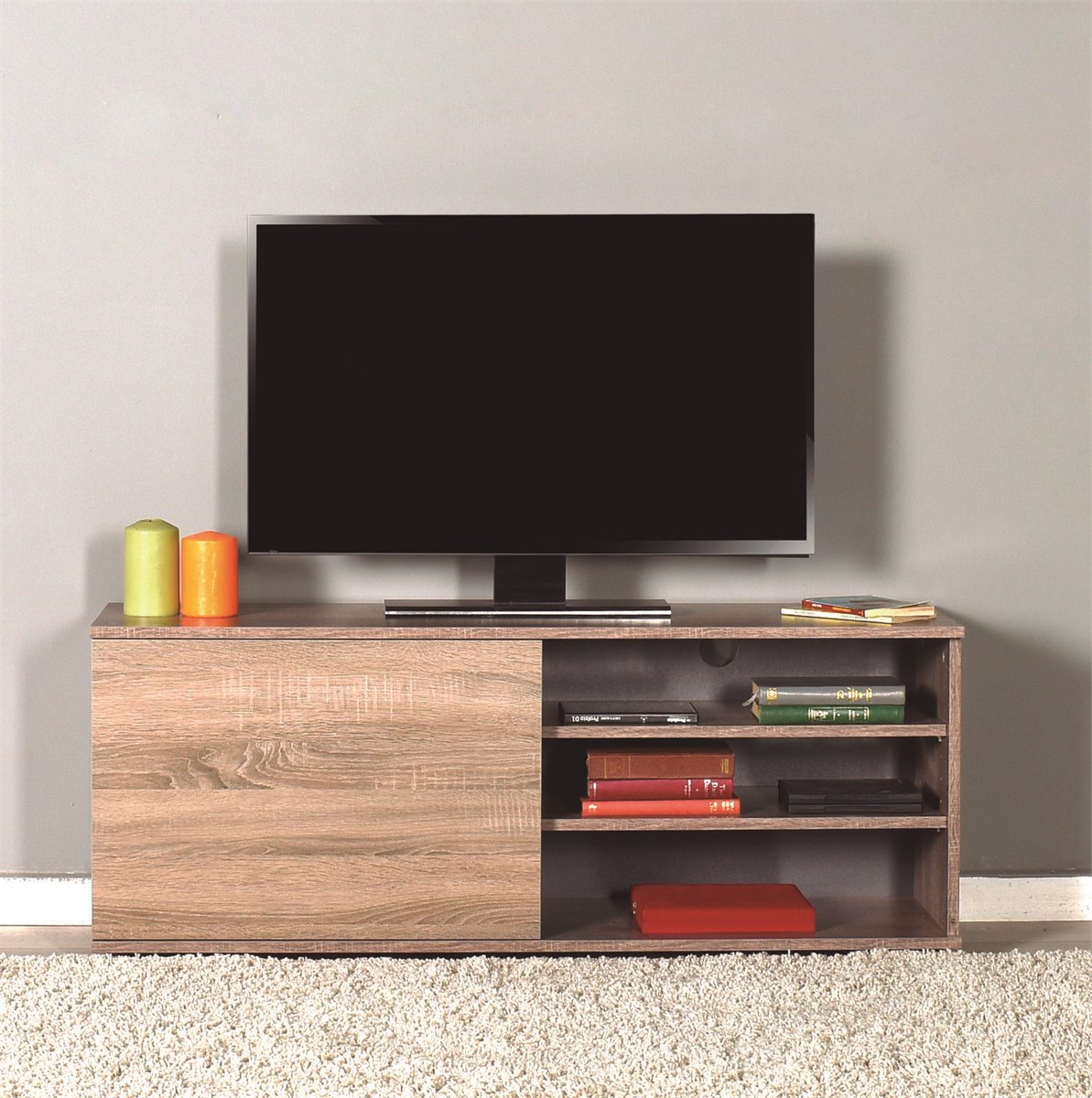 Mueble tv con ruedas mesa para TV flotante HOMCOM 120x40x38,5cm blanco