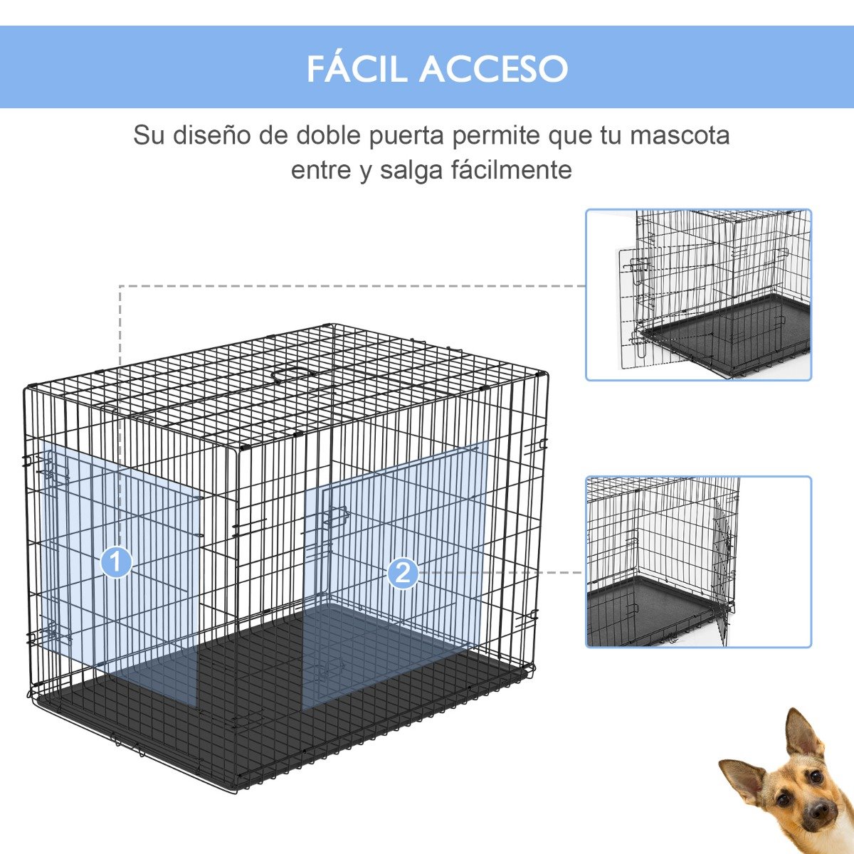 Jaula de metal para perros plegable PawHut 60x43x49,5 cm negro