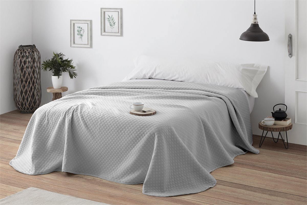 Colcha primavera verano algodón poliéster gris 235x260 cm cama de