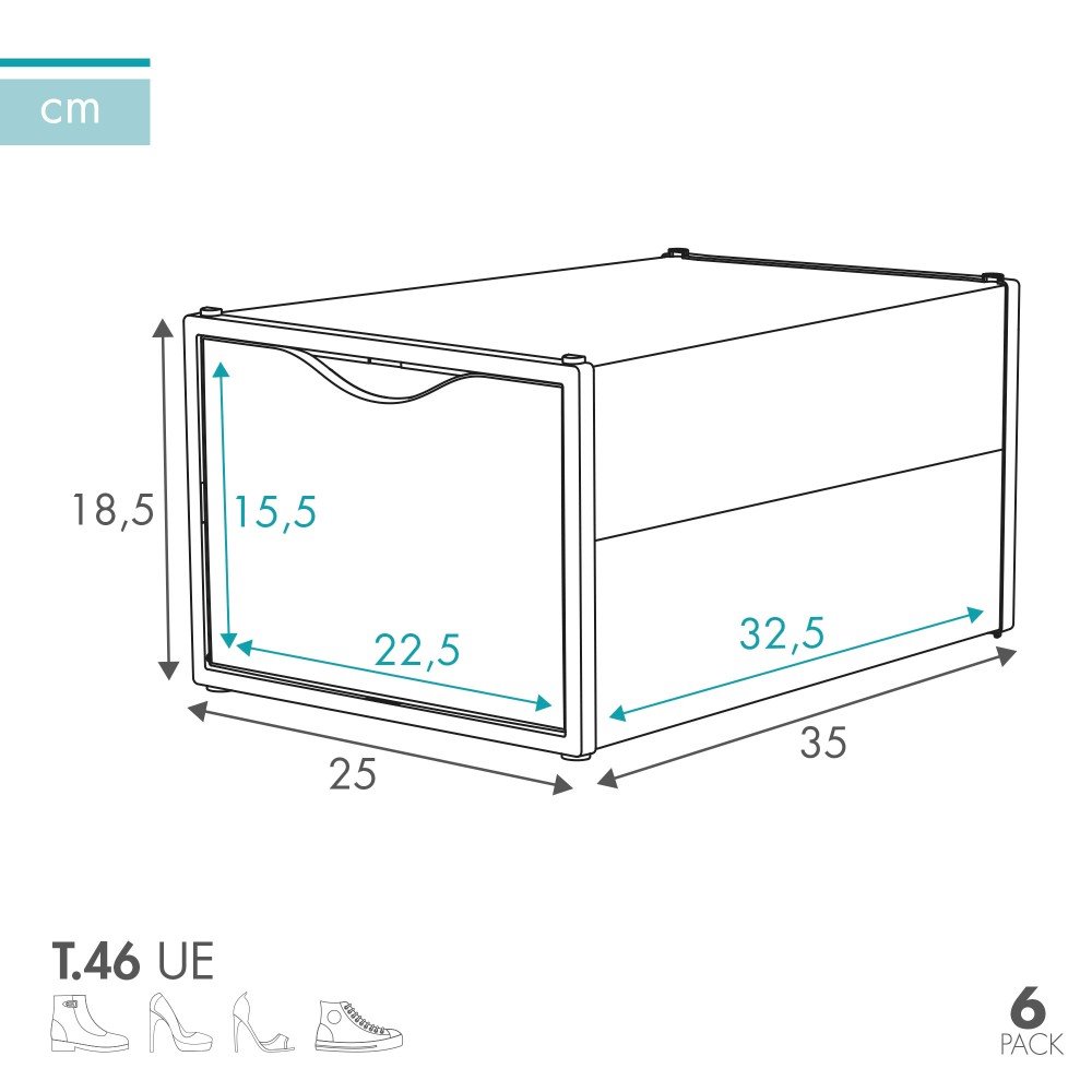 Pack 6 Cajas Transparentes Apilables Y Antivuelco Para Zapatos 35x27x18,5  Cm Hasta T.46 - Max Home con Ofertas en Carrefour