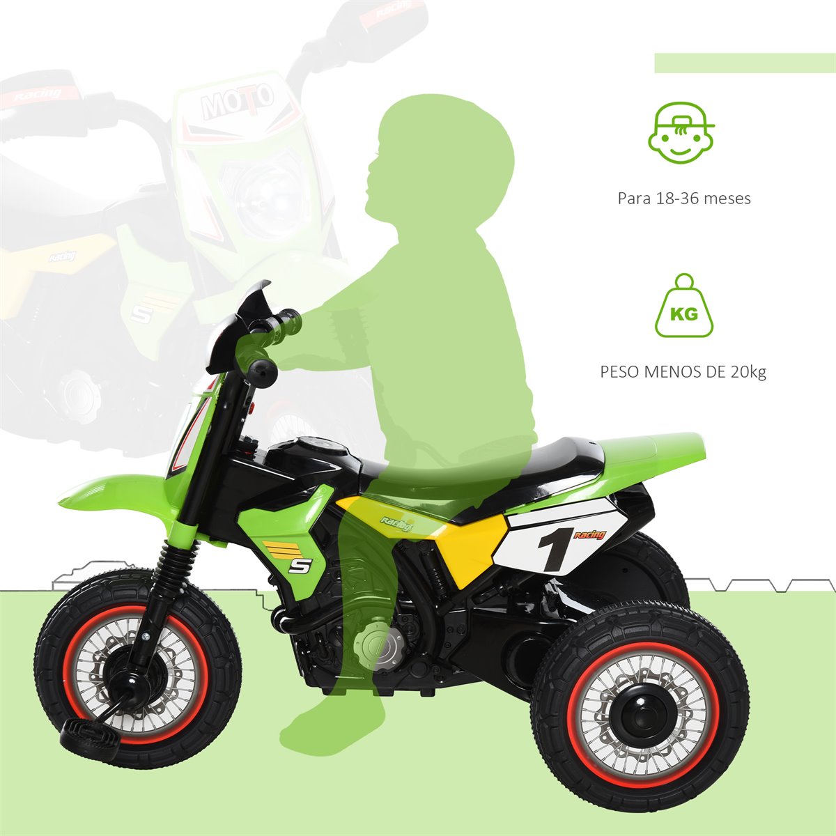 Homcom Moto Correpasillos Infantil 71x40x51 cm Verde
