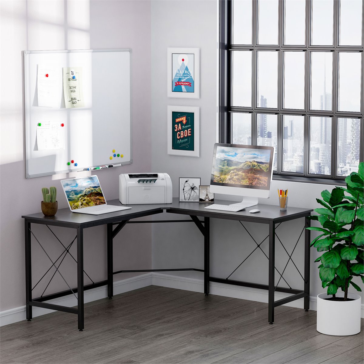 Muebles para computadora e impresora desk para escritorio barato y moderno  negro