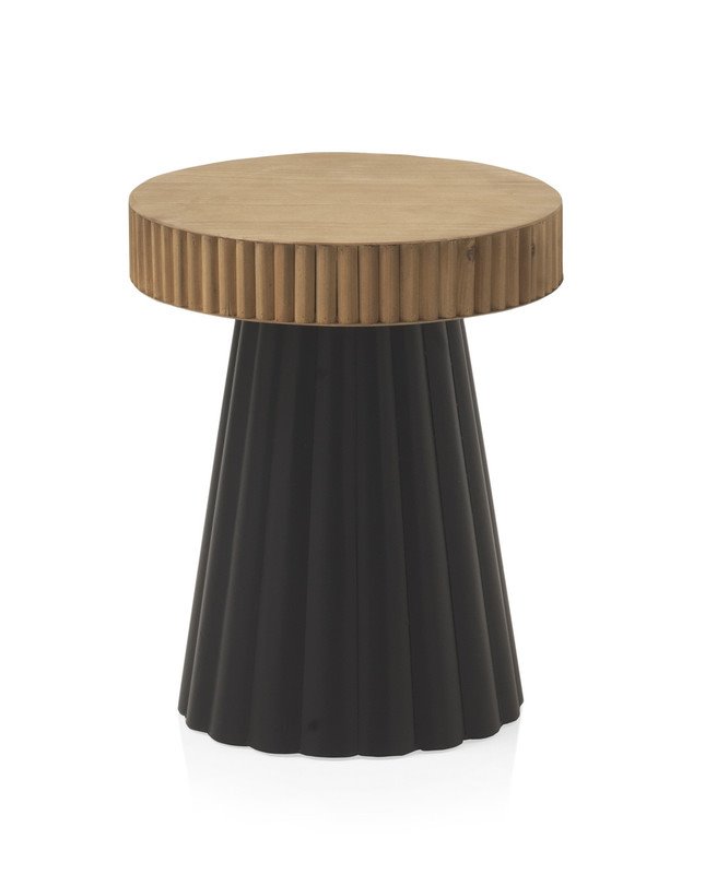 Mesa Auxiliar De Metal Negro Y Madera Natural Conforama