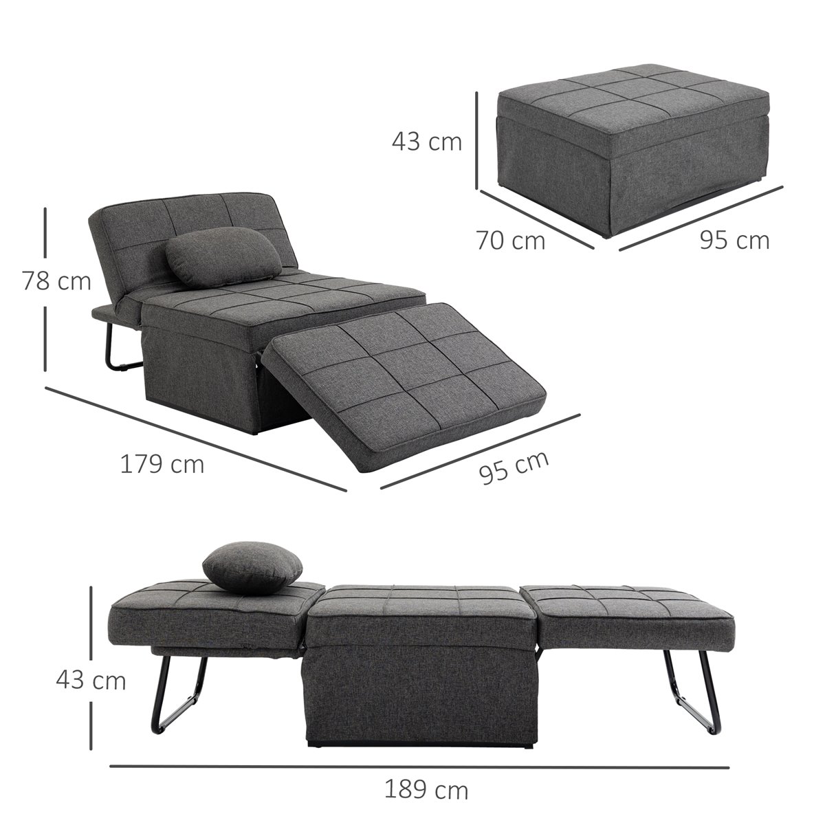 Sillón (sofá cama) individual de 3 posiciones