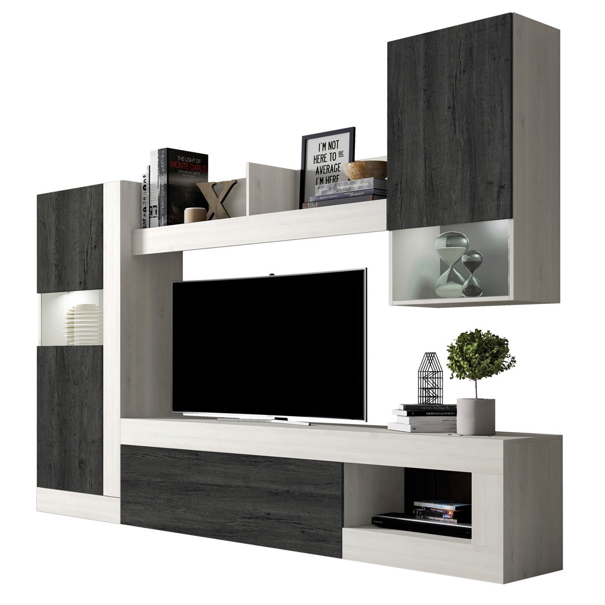 Mueble microondas Basic Blanco y Gris Cemento 92x59x40 cm - Conforama