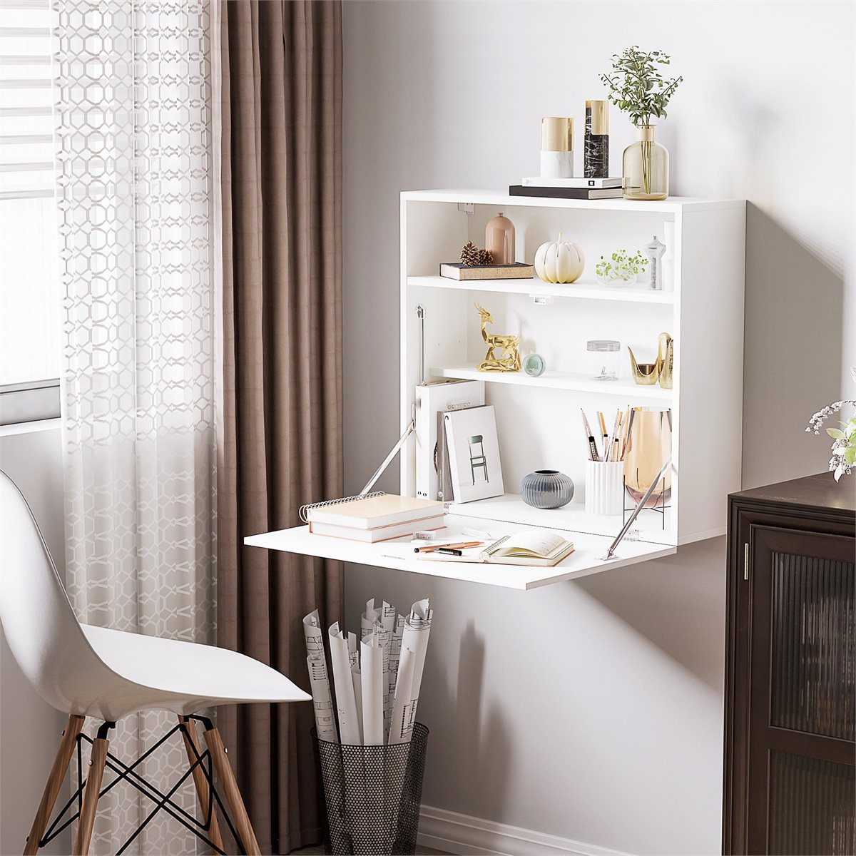 Mesa plegable montada en la pared, ahorro de espacio, mesa de  almacenamiento de pared superior, mesa flotante colgante de café de oficina  de
