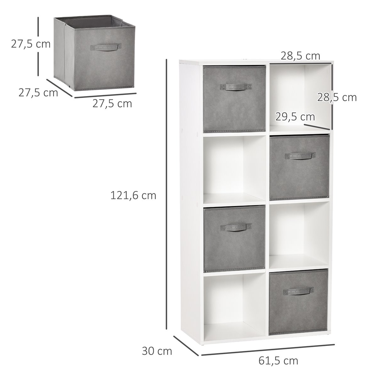 Estantería estantería mueble de 8 cubos, librería, ángulo, blanco