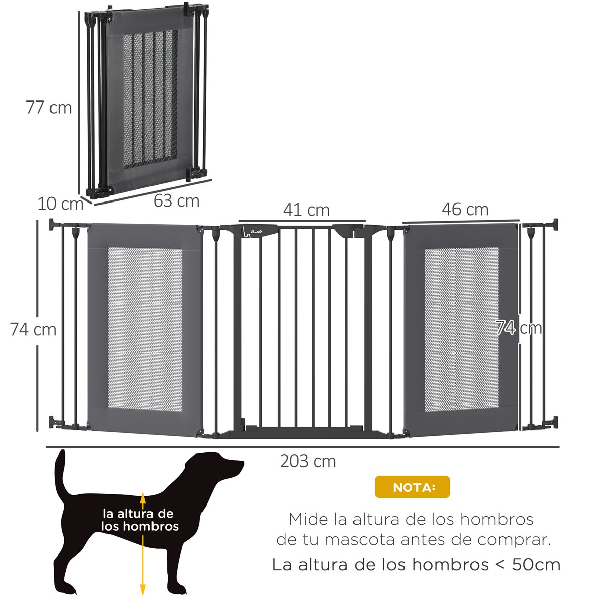 Barrera de Seguridad de Perros Mascotas para Escaleras y Puertas 75-103 cm  con 2 Extensiones Cierre Automático y Sistema de Doble Bloqueo Acero Negro  - Pawhut