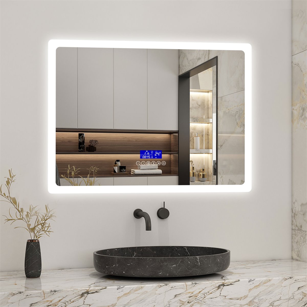 Espejo Rectangular Bluetooth LED de Baño 80 x 60 cm, Lupa para
