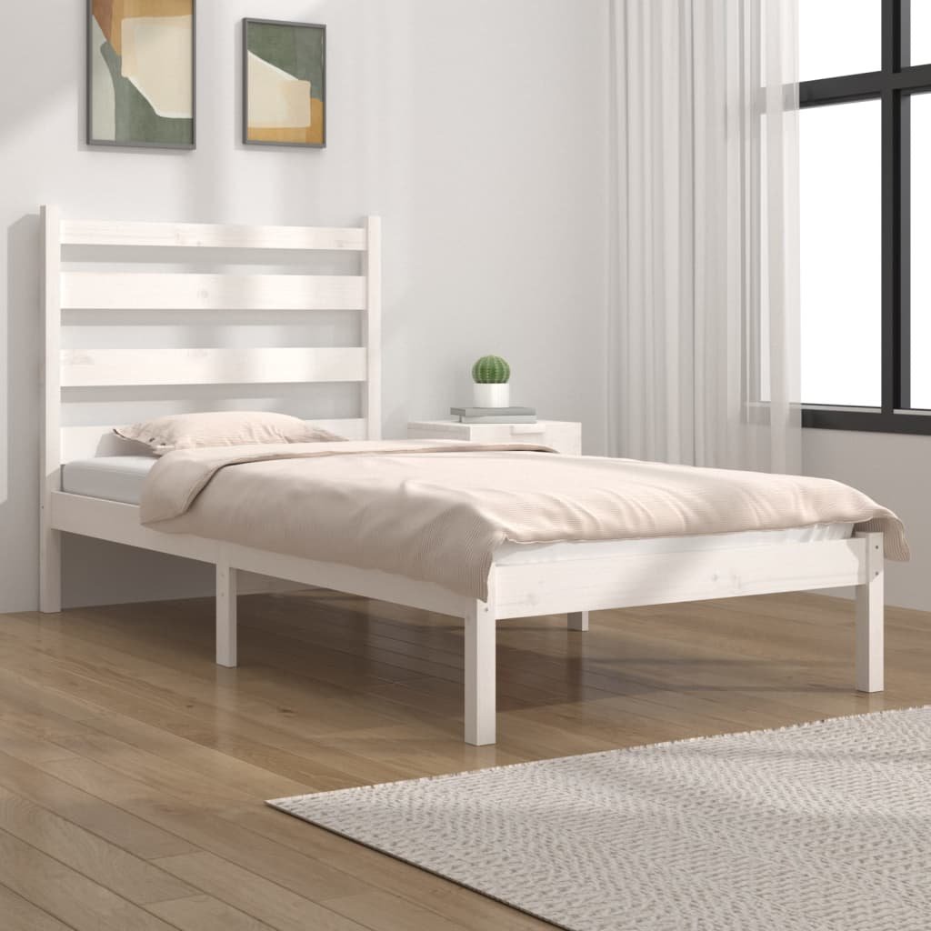Estructura de cama individual madera maciza blanco 90x190 cm - Conforama