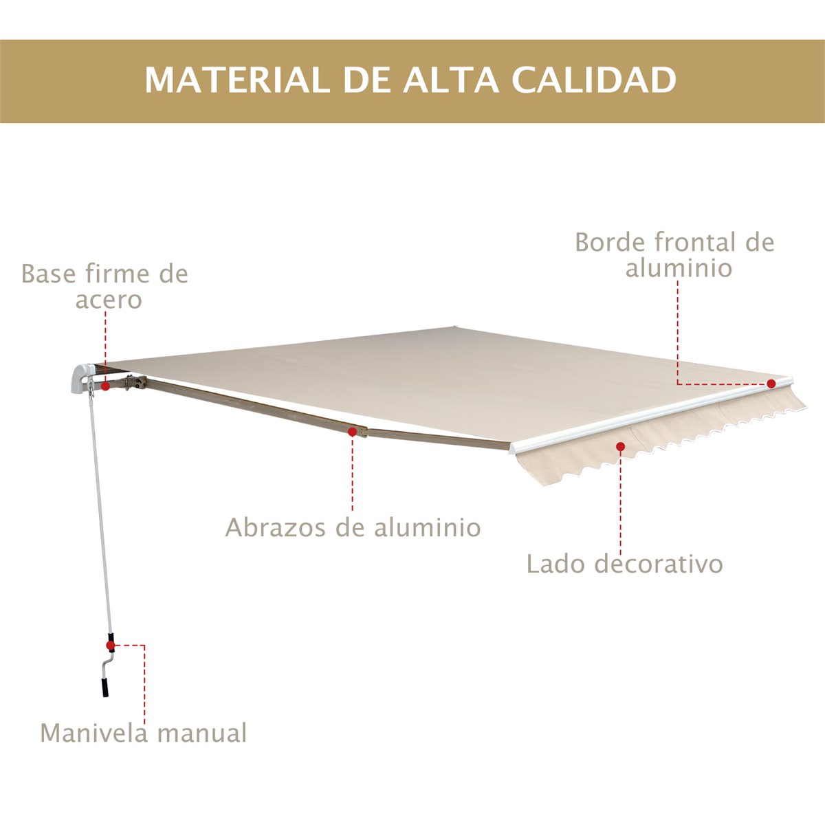 Toldo Manual Retráctil Plegable con Manivela 295x245 cm Toldo Enrollable  Aluminio Protección Solar para Ventanas Puertas