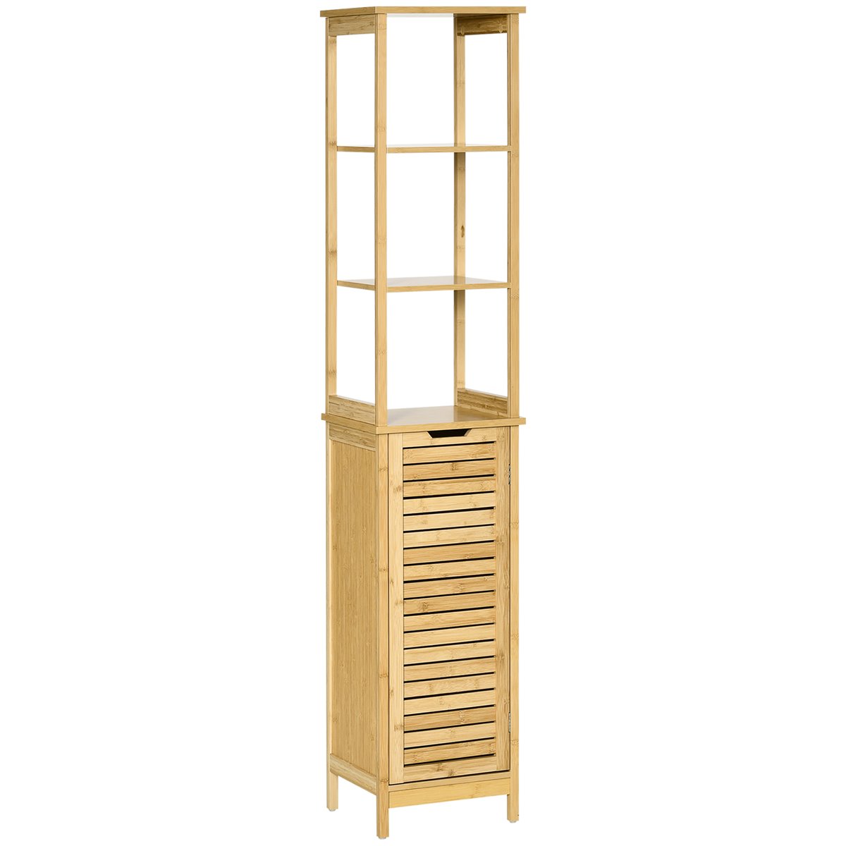 Armario alto de baño con puerta de bambú kleankin 35x27x171 cm blanco