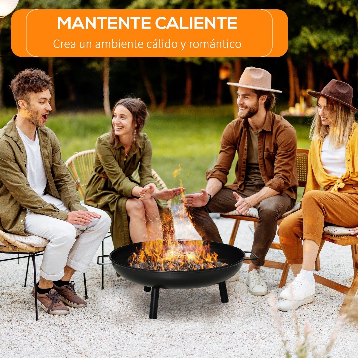 Outsunny Brasero Exterior de Metal Ø56 cm Cuenco de Fuego de Jardín con  Tapa Protectora contra Chispas y Atizador para Hogueras Leñas Terraza  Camping Fiestas Negro: .es: Jardín