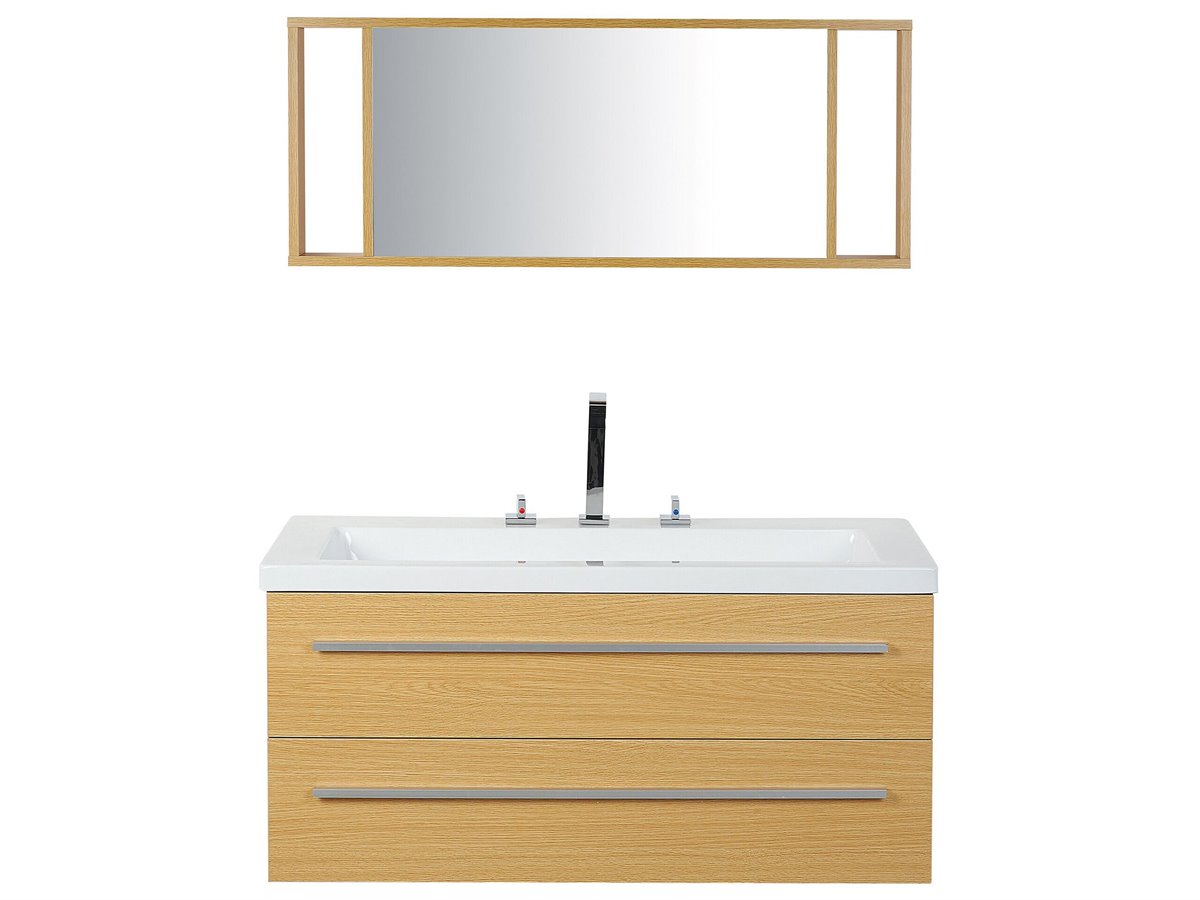 Mueble de baño con espejo verde/madera clara/negro ZARAGOZA