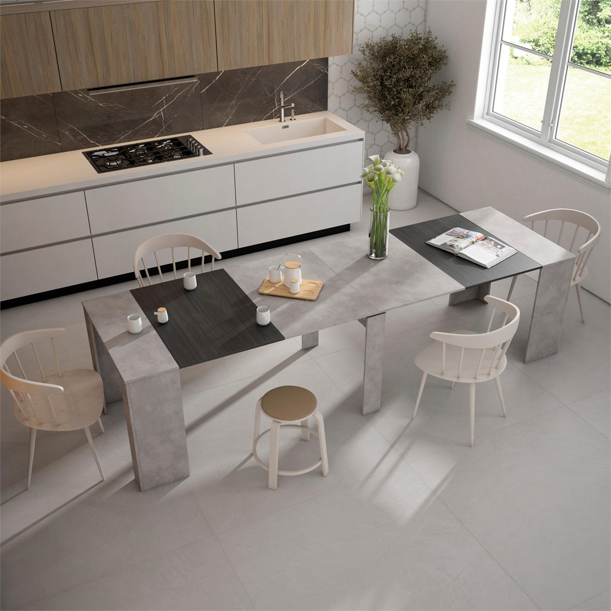 Skraut Home - Mesa Consola extensible - Mesa comedor plegable - 300 - Para  14 comensales - Comedor y cocina - Estilo Moderno - Negro