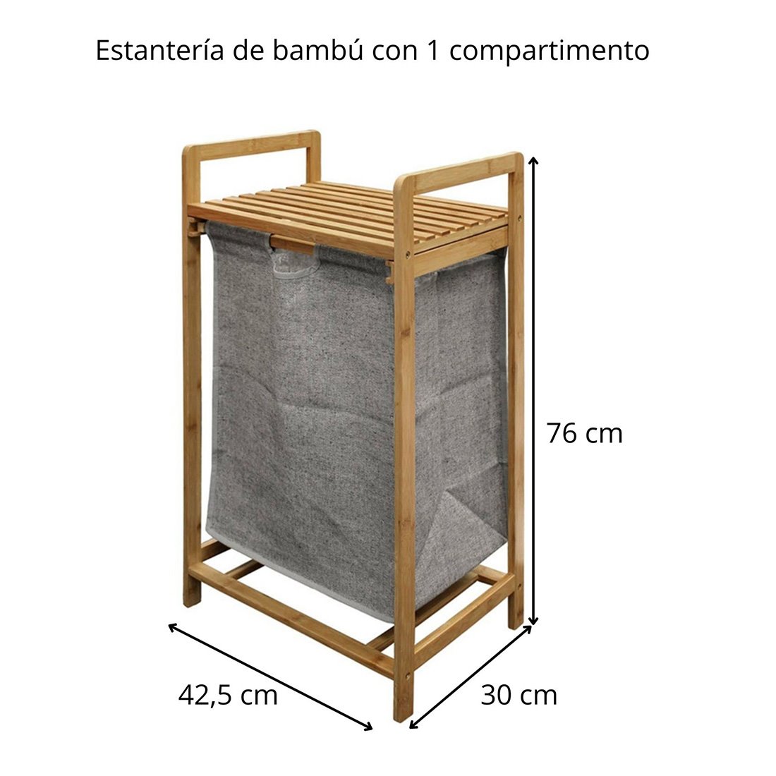 Cesto para ropa sucia de bambú con 2 bolsas HOMCOM 42x35x84,5 cm gris