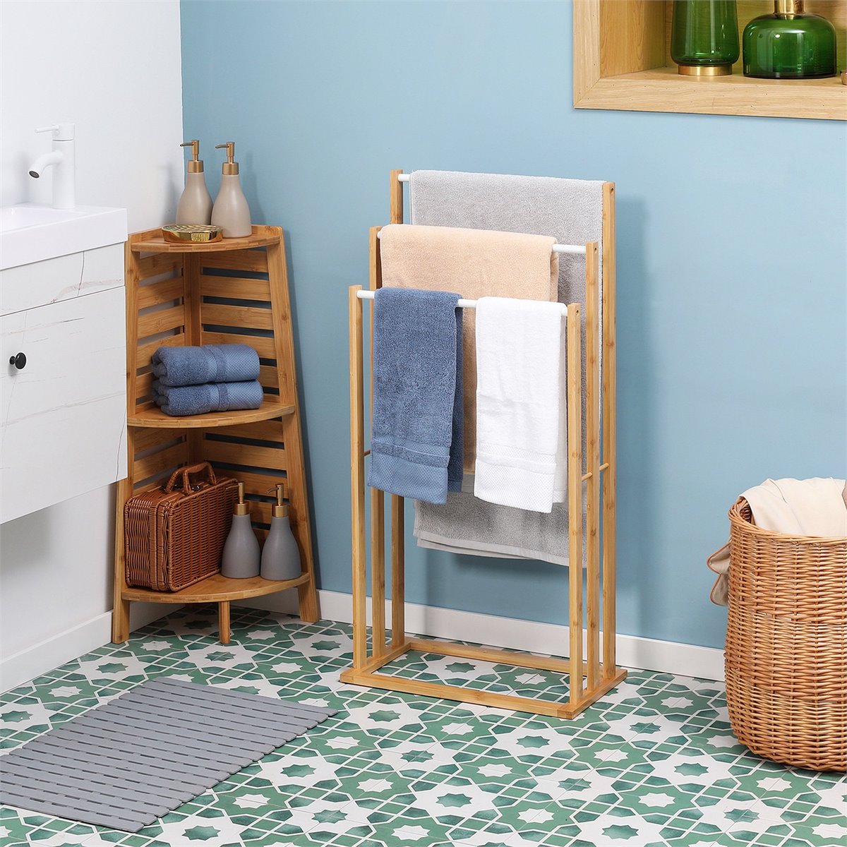 Toalleros de baño, colgador de pared para toallas de ducha, accesorios de  baño para colgar toallas y bolas de baño (azul)