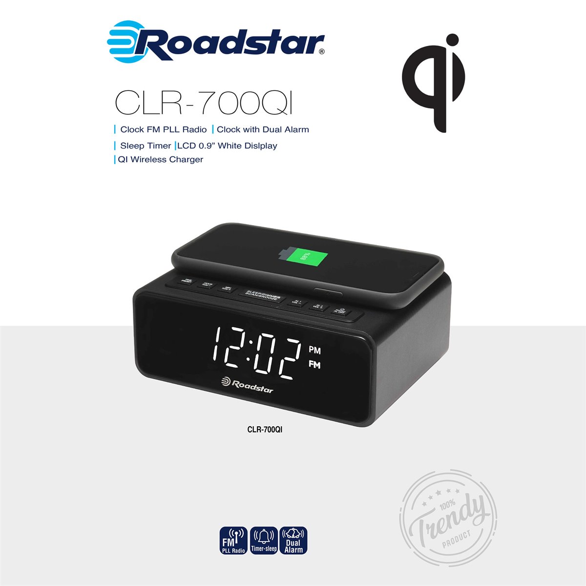 Roadstar CLR-700 Qi Radio Reloj Despertador Digital PLL FM, Cargador  Inalámbrico Móvil Smartphone con Tecnología QI, , Negro - Conforama