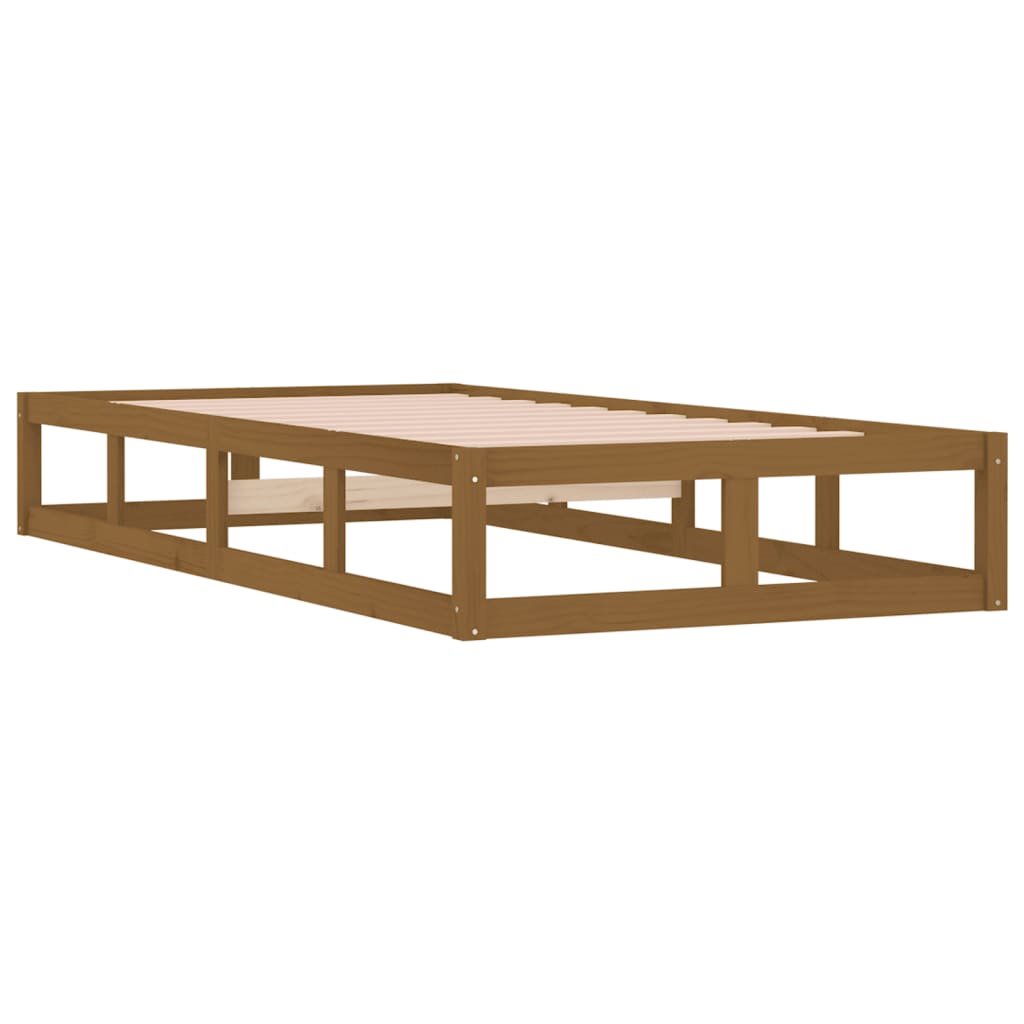 Estructura de cama individual madera maciza marrón 90x190 cm - Conforama