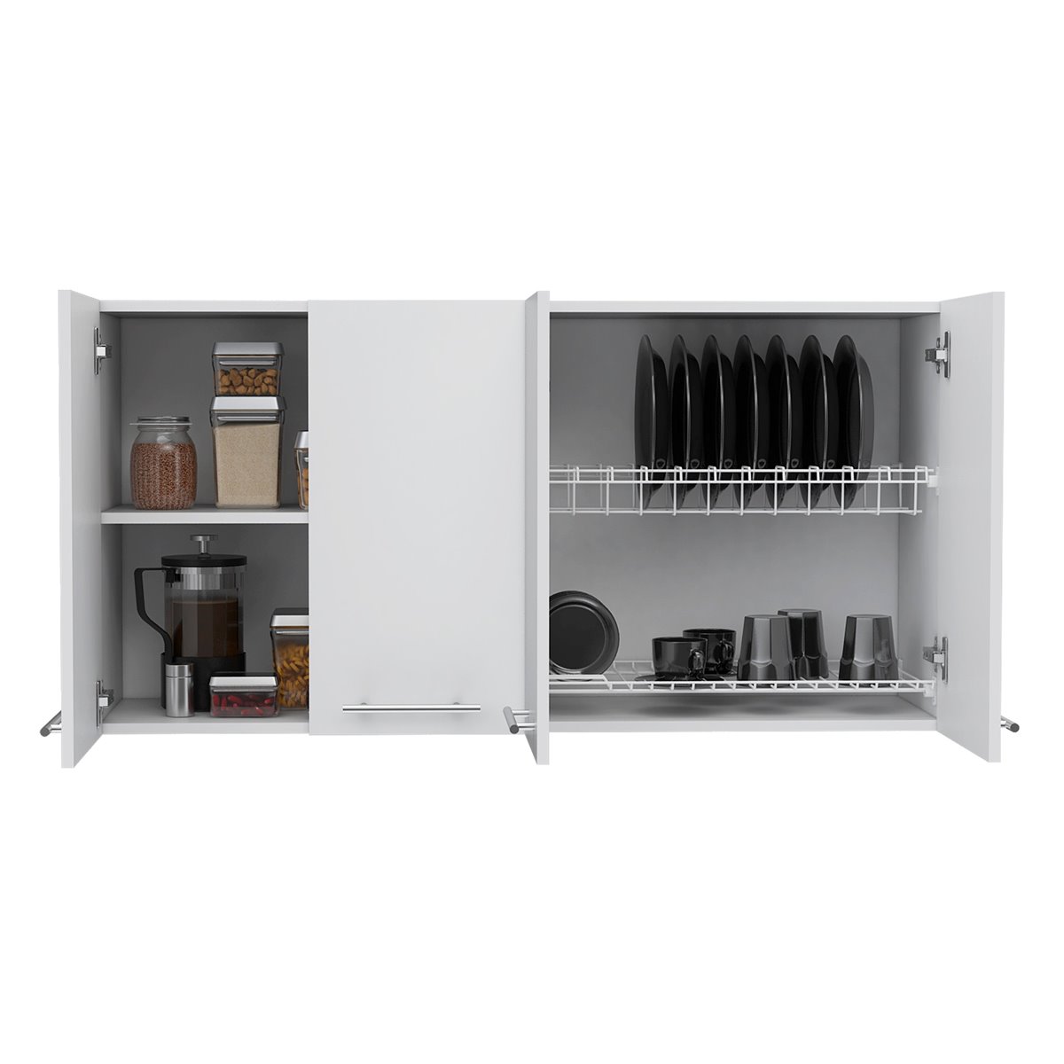 Mueble de Pared Cocina con Cristal 150, con multiples puertas 60CM A X  31.5CM P X 150CM L Blanco