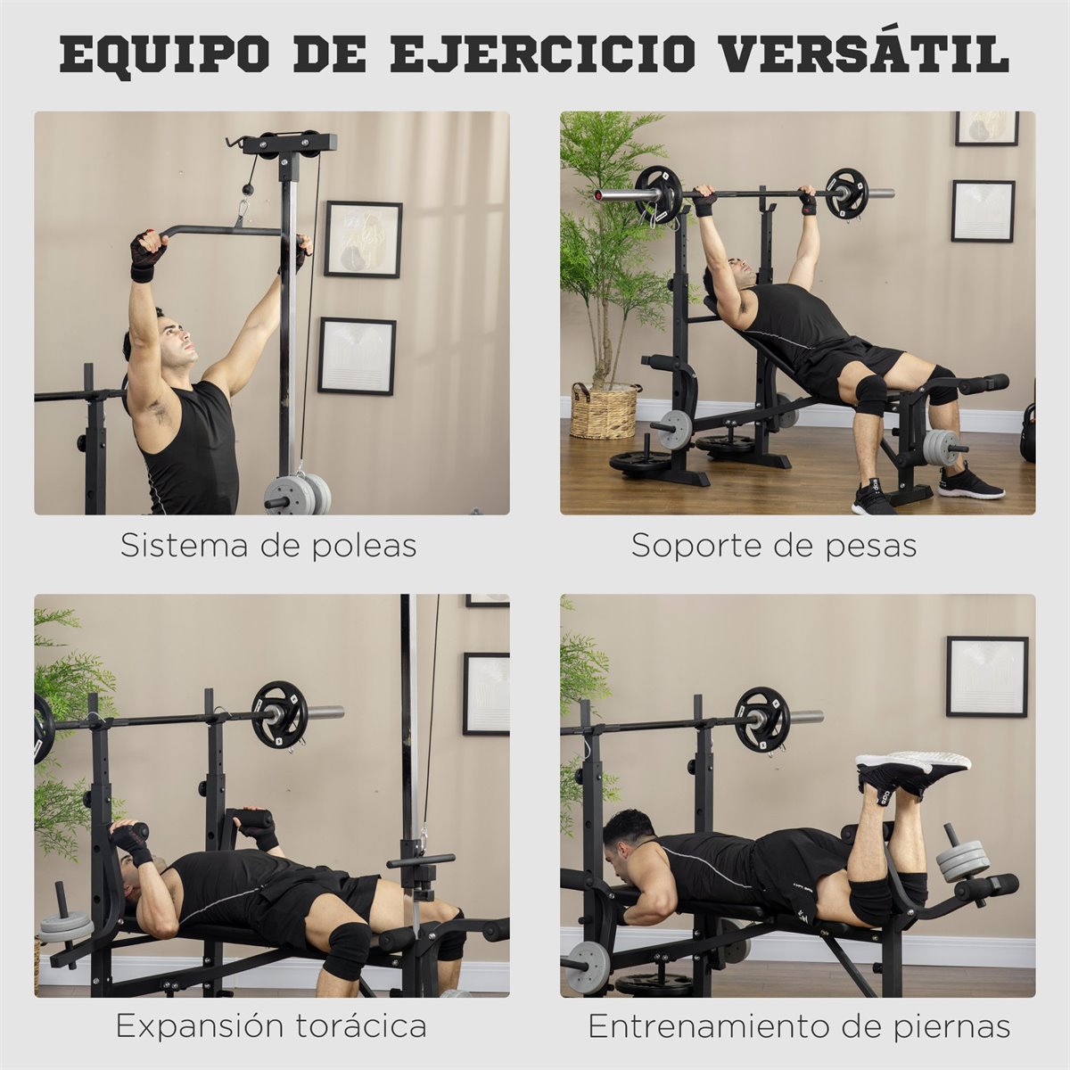 HOMCOM Banco de Pesas Reclinable Ejercicios Musculación Multifunción para  Entrenamiento Fitness con Respaldo Regulable Negro